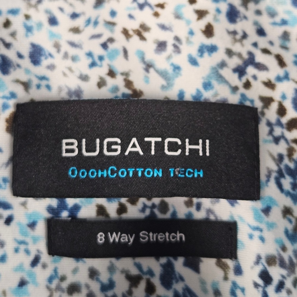 NEW Bugatchi Shirt Mens Small Blue AOP OoohCotton Tech 8-Way Stretch Button Up - Picture 3 of 11